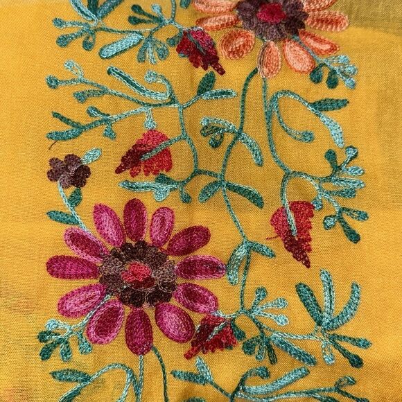 bon voyage Gold Orange Fuchsia Pink Teal Floral Embroidered Scarf Wrap - Picture 6 of 8